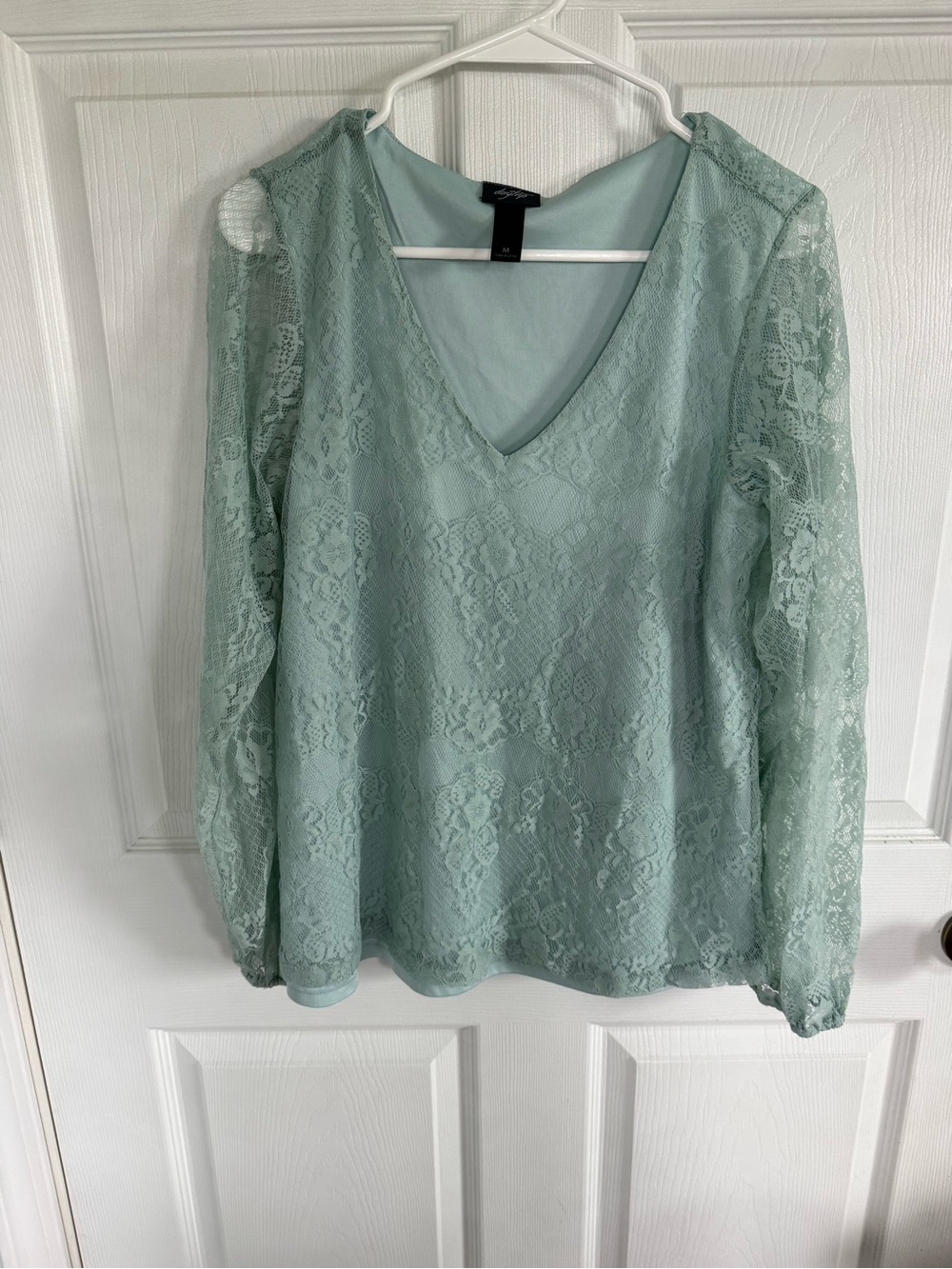Daytrip Lace Top Women’s M Blue Long Sleeve Boho Fall Layering Blouse Coquette